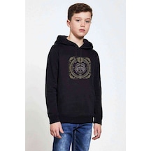 Tshirthane Burç Yengeç Cancer Baskılı Unisex Çocuk Kapüşonlu Siyah Sweat Siyah
