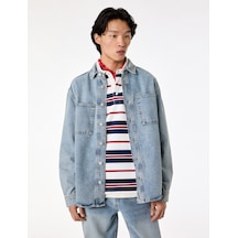 Koton Uzun Kollu Cepli Düğmeli Gömlek Yaka Oversize Jean Gömlek Ceket Açık İndigo 6sam50069nd