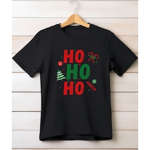Aselinda Yılbaşı Hohoho Baskılı Bisiklet Yaka T-shirt Siyah