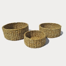 Kahverengi Mıen 3 Lü Oval Hasır Sepet - Bdh-04
