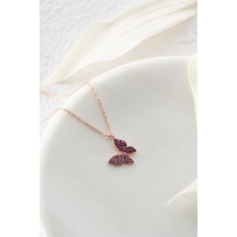 925 Ayar Gümüş Rose Pembe Taşlı Minik Kelebek Kolye Rose Gold