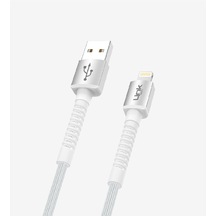 K550 Safe 3a Örgülü Metal Başlı Usb'den Lightning Şarj Kablosu Beyaz