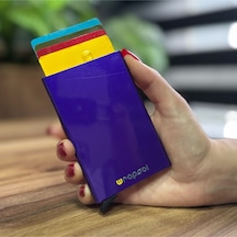 Wrapsol Mekanizmalı Kartlık Rfid Korumalı Alüminyum Otomatik Mekanizmalı Kredi Kartlık Renkli Mat Kırmızı Parlak Mor Parlak Mor