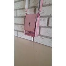 Metalik Pembe Ve Yılan Derisi Çapraz Mini Çanta
