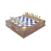 Saklamalı - 998 - Satranç Roma Oymalı Sc38s - 38cm, Mavi Tahta - Concepta - - Sc38m