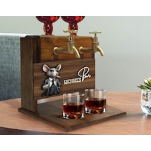 Bk Gift Kişiye Özel Kabartma Fare Tasarımlı İsimli Çift Musluklu Doğal Ahşap İçki Standı-1, İçki Standı, Doğum Günü Hediyesi, Ev Hediyesi Bitmeyen1376