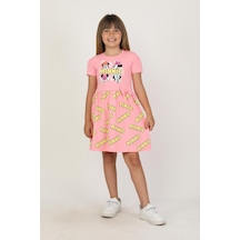 Baskılı Kız Çocuk Elbise-90746 Pembe