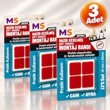 3 Adet Ultra Güçlü Hazır Kesilmiş Çift Taraflı Montaj Bandı 12'li Şeffaf Bantı 30 Mm X 25 Mm Bantları