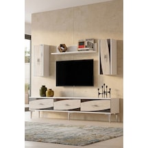 Tvr1813bts Elips Tv Ünitesi Takımı Beyaz-traverten-sılver 180cm Beyaz - Traverten - Gümüş