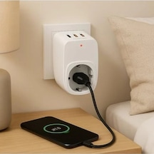 Çok Fonksiyonlu Tekli Priz Ve 3 Usb Çıkışlı Hızlı Şarj Adaptörü 0