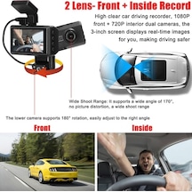 Novahub 1080p Dvr Çift Kamera Dash Kamera, Ön-iç, 3 Ekran, 170 Geniş Açılı, Gece Görüş, G-sensörü, Döngü Kaydı, Ses Kaydı