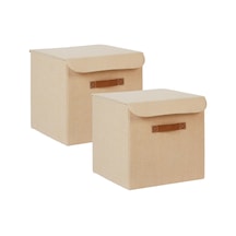 2'li Jüt Keten Kumaş Kutu Set 30 X 30 X 30 Cm Çok Renkli