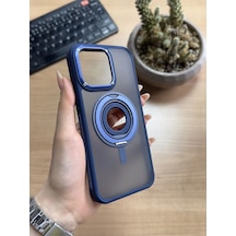 Apple Uyumlu iPhone 14 Pro Max Standlı Ve Yüzüklü Magsafe Kılıf Soocase721 Lacivert