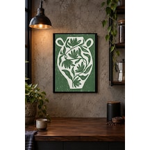 Koyu Yeşil Yaprak Kompozisyonu Desenli Dekoratif Mdf Tablo, Çerçeve Görünümlü Ahşap Poster