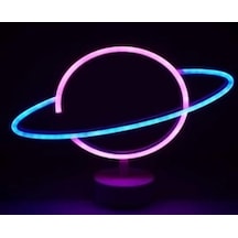 Neon Işıklı Satürn Lamba Mavi