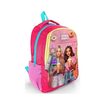 Lexroo Kids Pembe Neon Mercan Fashion Girl Desenli Üç Bölmeli Okul Sırt Çantası 23669