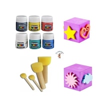 parmak boyası baskı seti pon pon fırçalı set