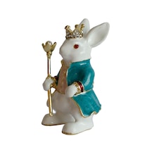 Dekoratif Kral Tavşan Biblo, Kristal Taşlı Metal, 7 Cm, 4.5 Cm, H