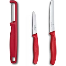 Victorinox Kırmızı Domates Soyacağı - 11 Cm Tırtıklı Domates Sebze Bıçağı - 8 Cm Düz Bıçak 3lü Set Kırmızı