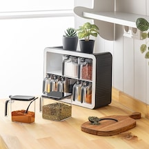Standlı Baharatlık Takımı Kaşıklı Ve Kapaklı 12'li Baharatlık Set