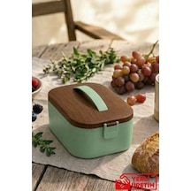 Lunchee - Çelik Bölmeli Sızdırmaz Ahşap Görünümlü Vakum Kapaklı Yemek Kabı Lunchbox 650 Ml Yeşil