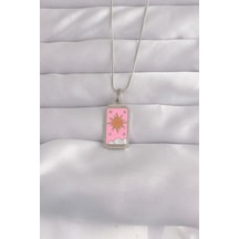316l Çelik Gümüş Renk Pembe Mineli Güneş Model Tarot Kolye Çok Renkli