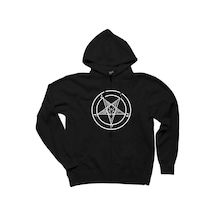 Baphomet Logo Siyah Fermuarlı Kapşonlu Sweatshirt