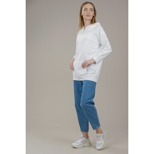 Kadın Fermuarlı Yetim Kol Oversize Sweatshirt  Beyaz