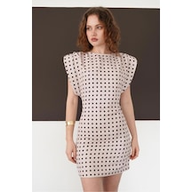 Verymoda Puantiyeli Bisiklet Yaka Diz Üstü Elbise D3013 Taş