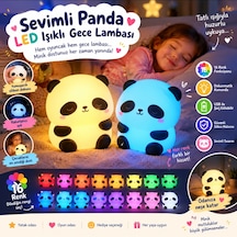 Sevimli Panda Tasarımlı Led Gece Lambası Yumuşak Puf Çocuk Odası Dekoratif 16 Renk Fonksiyonlu Beyaz - Beyaz