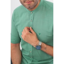 Hakim Yaka Slim Fit Keten Hediye Kutulu Erkek Gömlek Fs-003042 - Yeşil-2192