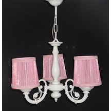 3 Lü Pembe Başlıklı Beyaz Ahşap Gövdeli Çocuk Odası Salon Avizesi