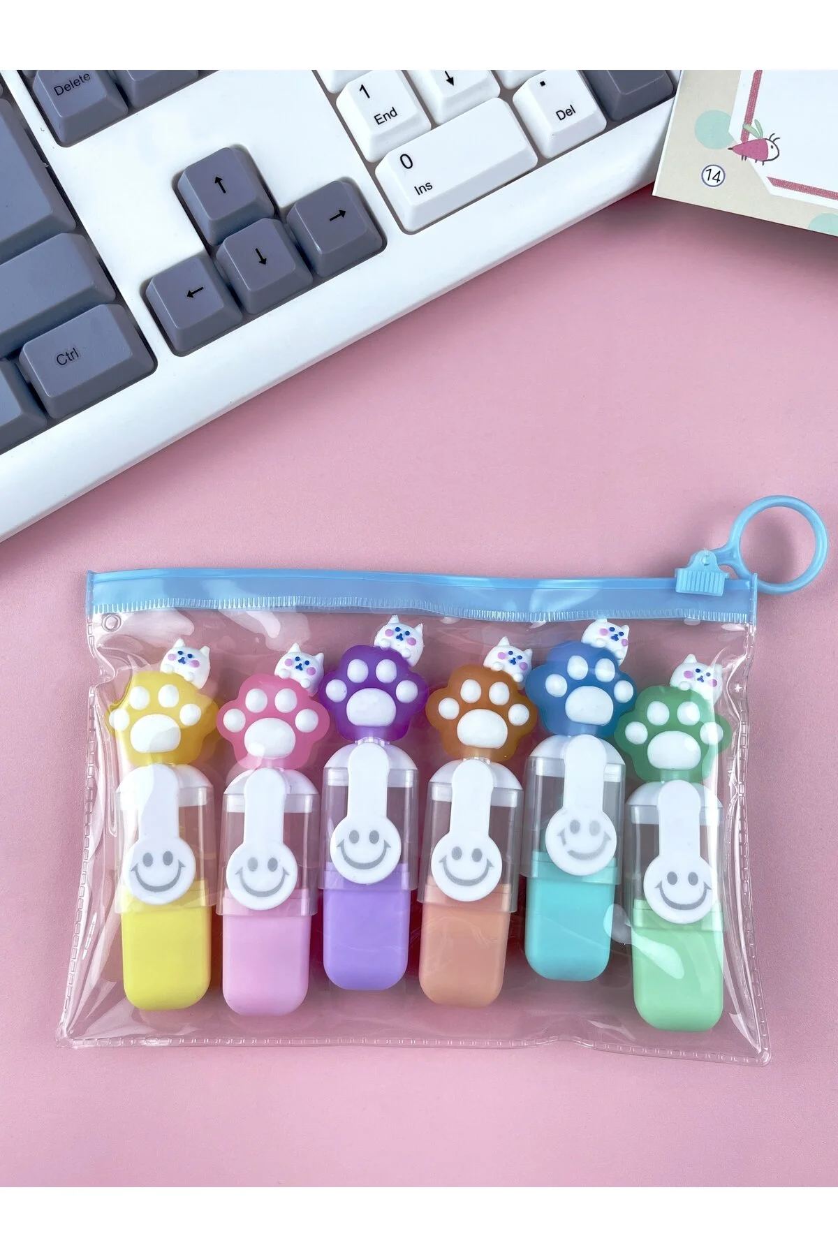 Sevimli Tatlım Mini Renkli Göz Koruma Fosforlu Kalem 6'lı Set Çok Renkli