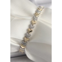 Pirinç Mix Renk Zirkon Taşlı Kalp Model Vıp Seri Kadın Bileklik - Tj-bb6722 Gümüş