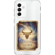 Samsung Galaxy M23 İle Uyumlu Burç Kartları Boğa Tasarımlı Şeffaf Silikon Kılıf Şeffaf