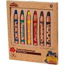 Mum Boya- Play-doh 6 Renk Naturel Crayon 2'sı 1 Çok Renkli