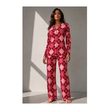 Fit Women Kadın Uzun Kol Pamuklu Kırmızı Pijama Takımı