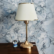 Royal Gold Metal Ayaklı Abajur Krem Altın Şeritli Kumaş Başlık Yatak Odası Abajur Salon Masa Lambası Krem - Gold