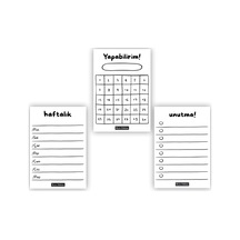 Minimal Plan 3lü Set, 3 Adet A7 Boyut, Mini Tutkallı Bloknot, Not Kağıdı, Herbiri 50 Yaprak
