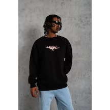 Yake Store Erkek 3 İplik Gangster Baskılı Sweatshirt - Siyah - Siyah