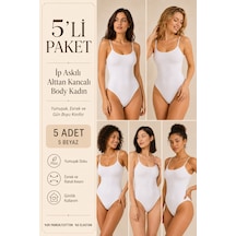Loule Kadın 5'li %95 Pamuklu İnce Askılı Alttan Kancalı Body Beyaz