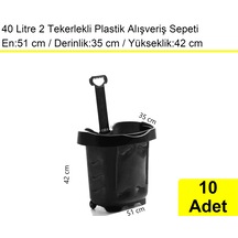 2 Tekerlek Plastik Alışveriş El Sepeti 40 Litre Siyah 10 Adet / En:51 Boy:35 Yükseklik:42 Cm