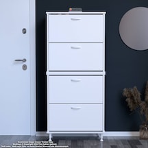 Modilayn Umay' 2 Li Antre Hol 72 X 160 X 25, 5 Cm Lik 4 Düşer Kapak 8 Göz Bölmeli Ayakkabılık Beyaz
