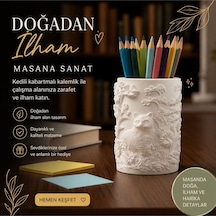 Kabartma Desenli Kedi Figürlü Dekoratif Organizer / Kalemlik / Fırçalık / Mini Saksılık