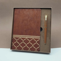 Özel Tasarım Kutulu Deri Defter Kalem Seti 22x20 Cm Çok Renkli
