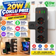Yumurcak Shop Termal Akım Korumalı 3 Adet Soket,3 Adet Usb Ve 1 Adet Type-c Girişli 20w Priz Model 3397 Adet Fiyatıd Diğer