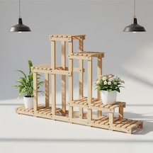 Doğal Köknar Ahşap Çok Katlı Çiçeklik Standı Saksılık 120x150x25 Cm Bej