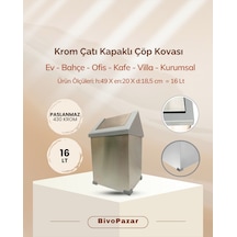 Krom Sallanır Çatı Kapaklı Çöp Kovası 16 Lt