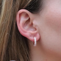 Zirkon Taşlı Rose Gold Kaplama Halka Gümüş Küpe