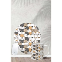 Karışık Kedi Desenli Bilek Destekli Mouse Pad Kupa Seti Mousepad